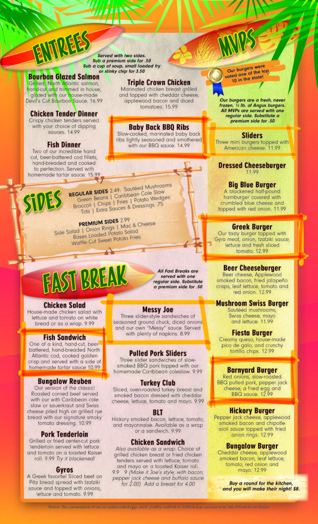 Bungalow Joe's Menu - Bungalow Joe's